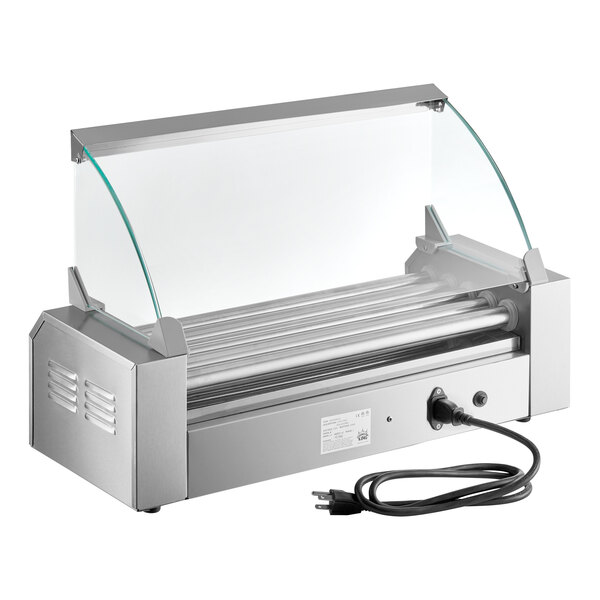 HDRG12 12 Hot Dog Roller Grill with 5 Rollers and Glass Sneeze Guard - 120V, 650W