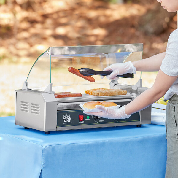 HDRG12 12 Hot Dog Roller Grill with 5 Rollers and Glass Sneeze Guard - 120V, 650W